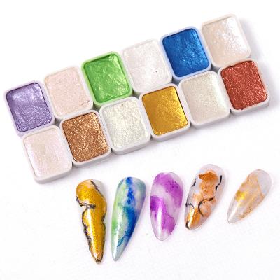 China Professional Water Color Salon Nail Glitter Powder Shimmer Glitter Glow Solid Marble Color Nail Aurora Dye Solid Water Powder for sale