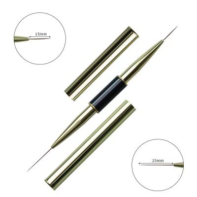 China Super Long Hair New Design Super Long Sizes Nail Art Liner Brush Kit Gold Black Metal Handle Nail Set Brush for sale