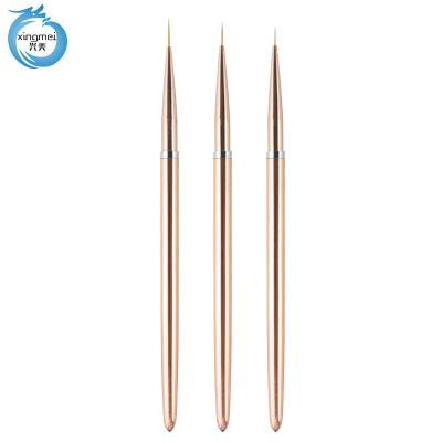 China With Popular Seller Wholesale Rose Gold Liner Nail Art Beautiful Rose Gold Handle Sweep 3 Pieces Of Kit Drawing Brush Nail Set for sale