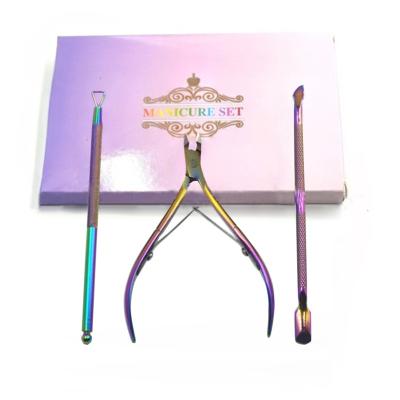 China Wholesale Supplier Finger Rainbow Color Stainless Steel Nail Clippers Gel Nail Polish Remover Cuticle Set Nipper Set for sale