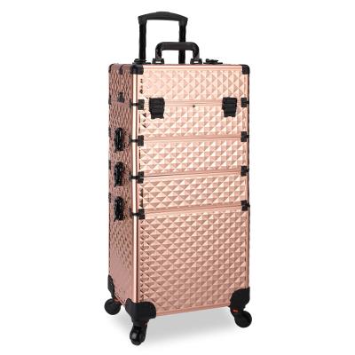 China Large Capacity Newcomer Mounted Gold Makeup Cosmetic Trolley Cosmetic Storage Case For Professional Salon Beauty Use for sale