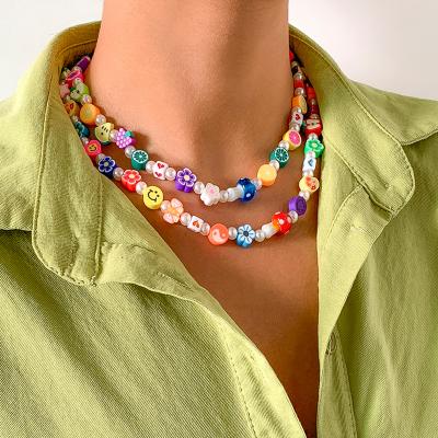 China Other YST European Retro Contrast Color Mix And Match Quilting Clay Fruit Necklace Sweet Simple Millennial Glazed Flower Necklace for sale