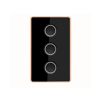 China Architecture Wall Switches Tuya Standard Concave Glass Smart Home APP USA Wifi 3 Gang Smart Touch Switch Smart Wall Switches for sale