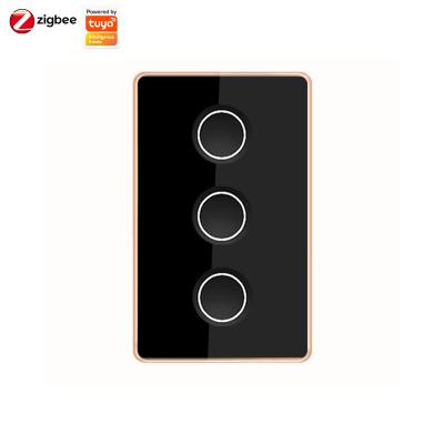 China Architecture Wall Switches US Tuya Smart Standard Home Lamp Switch Zigbee 3 Band Smart Touch Switch Without Neutral for sale