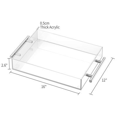 China acrylic serving tray chinese supplier custom clear acrylic tray with metal gold silver handles for sale