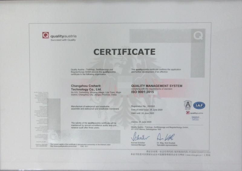 ISO9001 - Changzhou Creherit Technology Co., Ltd.