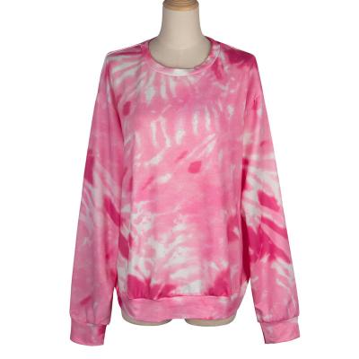 China Dye Printed Parride Tie Dye Women's Casual Loose Long Round Neck Pullover Sweater for sale