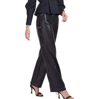 China High Quality Anti-Wrinkle Clothing Women PU Pants Wide Leg Pants Trousers for sale