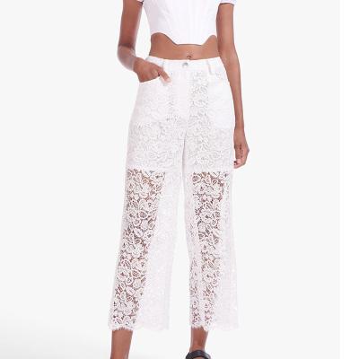 China White Women Floral Pants Anti-wrinkle Guangzhou Clothing Fashion Lace Wide Leg Panties for sale