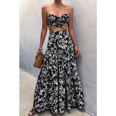 China Breathable Summer Plus Size Wrap Big Swing Top Long Sleeveless Skirt Womens Beach Wear Two Piece Set for sale