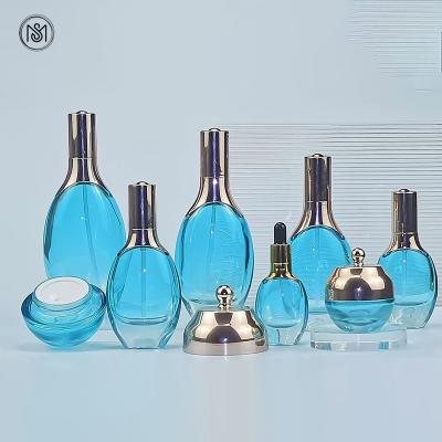 China 20g 50g 15ml 30ml 50ml 100ml 120ml 150ml Cosmetic Cosmetic Packaging Set Shoulder Aluminum Oval Dropper Pump Clear Glass Bottle And Jars for sale