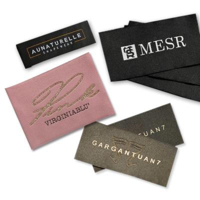 China Washable Custom Logo Sew On Damask Fabric Woven Labels For Apparel for sale