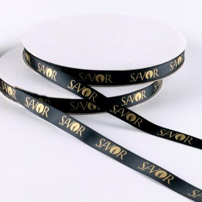 China Viable Custom Printing Brand Logo Polyester Satin Ribbon For Packaging Decoration for sale