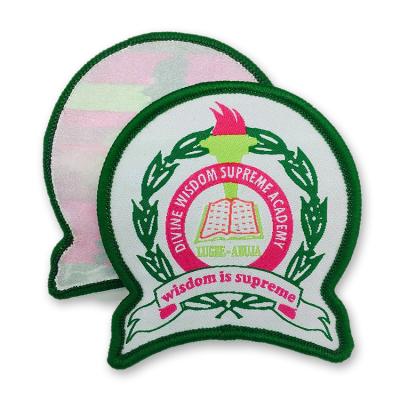 China Handmade High Quality School Uniform Custom Iron On Woven Label Badges Patches With Adhesive Back for sale