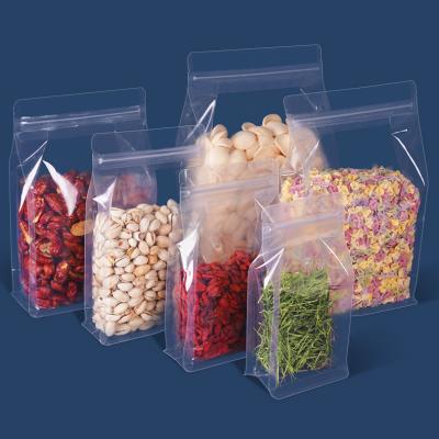 China Plastic Zipper Bag Side Eight Seal Box Resealable Ziplock Pouch Clear Barrier Stand Up For Food Packaging Flat Bottom Bags for sale