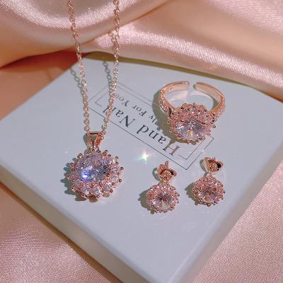 China High Quality Shiny Rhinestone Gem Necklace Earrings Ring Women's TRENDY Wedding Party Jewelry 4PCS sets for sale