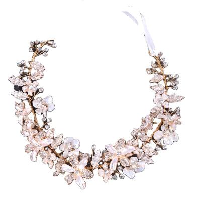 China Europe and America Handmade Wedding Hair Accessories Shell Flower Headband Models Show Ornament Alloy Rhinestone Headpiece Bridal Tiara for sale