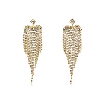 China 2021 Luxurious Women's Rhinestone Heart Tassel Earrings Ear Drop S925 Needle Silver Trendy Ear Stud Studs for sale