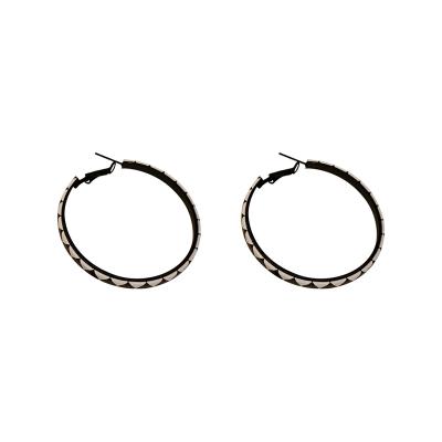 China Office/Career S925 needlepoint fashion silver plaid earrings set black and white check circle earrings for sale