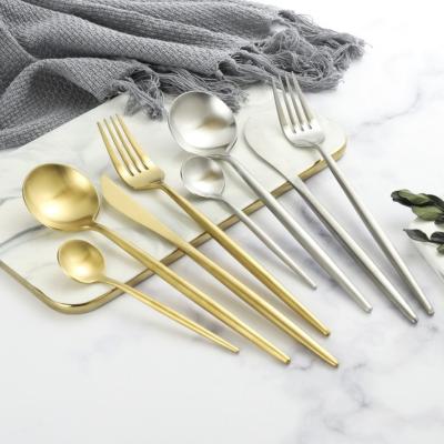 China Sustainable Wholesale Luxury Morden Wedding Christmas Gold Stainless Steel Flatware Matte Black Flatware Sets for sale