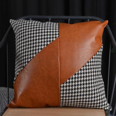 China Modern Design Faux Leather Cushion Chair Pillow Modern Design PU Canvas Splice Home Cushion for sale