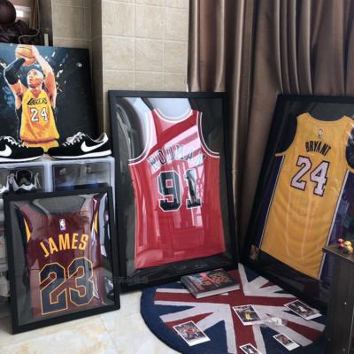 China Simple Wooden Home Decoration Sports Shade Frame Football Basketball Jersey Display Stand Photo Frame for sale