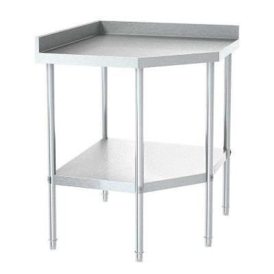 China 2 Layers Stainless Steel Corner Pentagonal Work Table With Backsplash Food Preparation for sale