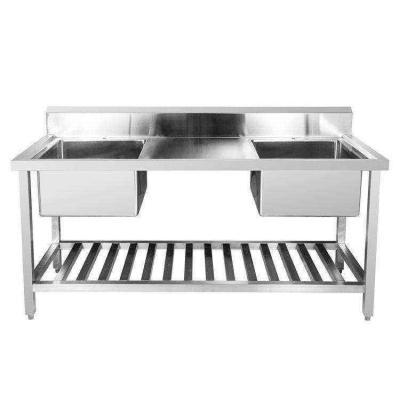 China Freestanding SUS201 304 Commercial Kitchen Sink With Double Bowl And Worktable for sale