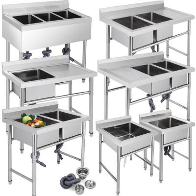 China Commercial 201/304 Stainless Steel Wash Sink Multifunctional 2 Compartment Commercial Sink for sale