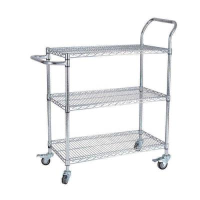 China Upgrade Your Living Room with Stainless Steel 3 Tier DIY Chrome Metal Wire Rolling Cart Trolley for sale