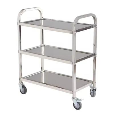 China 3 Tiers Heavy Duty Stainless Steel Serving Trolley Restaurant Steel Kitchen Cart On Wheels for sale