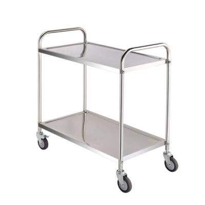 China OEM Commercial Kitchen Cart Stainless Steel 2 Tiers Steel Serving Trolley With Wheels for sale