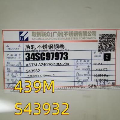 China Kaltgewalzte S43932 AISI439 DIN1.4510 Edelstahlplatte 0,5-4mm 2D Oberflächenfahrzeugabgassystem zu verkaufen