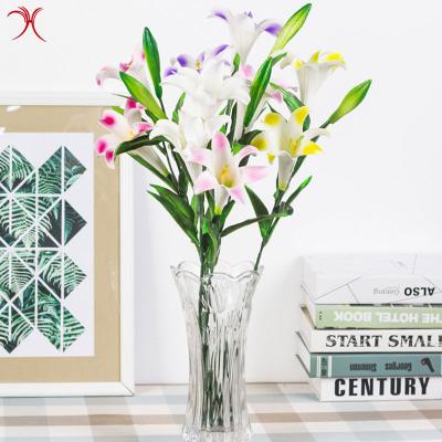 China Real Touch Artificial Lily 3 Heads Lily Artificial Flower Wedding Party Decor Bouquet for sale