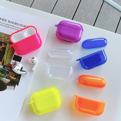 China Hot Selling Hard Fluorescent Color 2.0mm TPU Cover Case For Airpods With Hooker And For Airpods Pro Case for sale