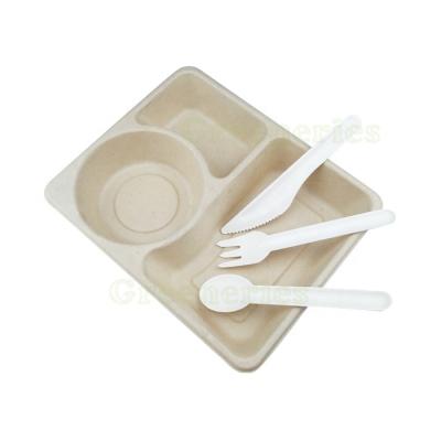 China Disposable Tableware Set Bagasse Cutlery Organic Food Container Eco Products Sugarcane Cupboard Dishes for sale