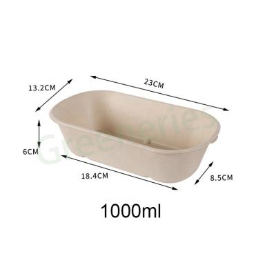 China Disposable Tableware Set Disposable Oval Bowl With Lid Sugarcane 32oz Biodegradable Natural Bagasse Serving Bowl for sale