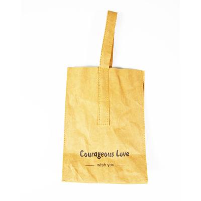 China Recyclable Portable Waterproof Kraft Lunch Bag Heat Insulation Kraft Paper Bag With Handle for sale