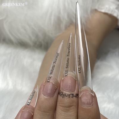 China 500Pcs/Bag XXL Long Clear French Stiletto False Nail Tips Acrylic Half Cover Tip Nails Xxl Nail Stiletto Tip for sale