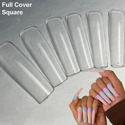 China Easy Apply 240Pcs/box XXL Square Coffin Full Cover Clear Press On Straight Shape Nail Extra Long False Tips Full Cover for sale