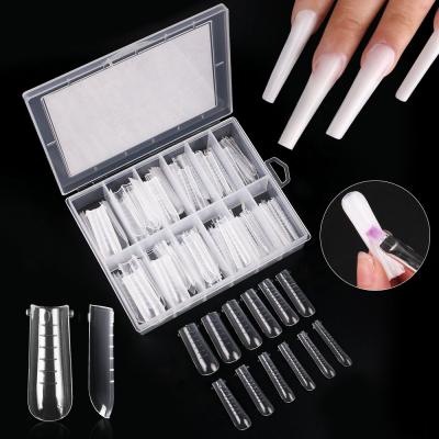 China 120pcs/box Design Extended ABS Gel Mold Nail System Full Cover Nail System Quick Building Tips Dual Clear Ladder Nail Tips Shapes Nail Tips for sale