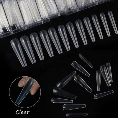 China New Arrival 500pcs Clear White Artificial Nail Tips Extra Long Full Cover French Ballet Coffin Art Nail Tips for sale