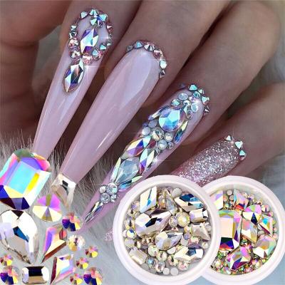 China Crystal Shiny K9 Glass Stained Glass Clear Color Point Back Like Nail Art Rhinestones 3D Nail Rhinestones Product Supplies for sale