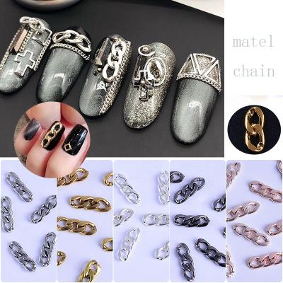 China Trendy Nail Art Chain 3 Sections Buckle 10 Section Zipper Nail Punk Art Accessories 2 Sections Decorative Nail Metal Chain for sale