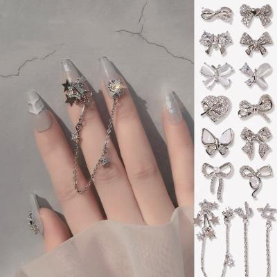 China 3d Nail Art DIY Decoration 1pcs/Set Nail New Silver Diamond Nail Decoration Chain Charm Zircon Art Accessories Bow Jewelry 2021 for sale