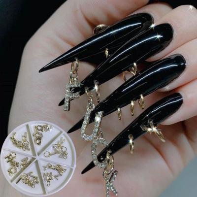 China 2021 New Products Easy English Letters Alloy 3D Manicure Nail Jewelry Crystal Decoration Charms Nail Art for sale