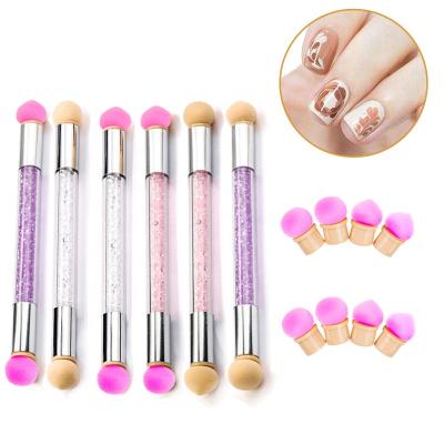 China Professional Nail Art 4 Heads / Set Dual Head Gradient Brushes Sponge Acrylic Rhinestone Sponge Ombre Gradient Nails Nail Art Brush Manicure Tool for sale