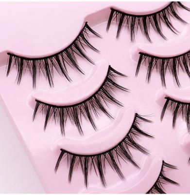 China 5pairs/box 3d Natural Tapered Fluffy Cross Eyelashes With Pink Mink False Eyelashes Natural Eyelash Packaging Custom for sale