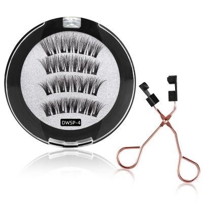 China Natural Magnetic 3d False Eyelashes Four Magnetic Eyelashes Without Magnetic Attraction Glue With Eyelash Curler for sale