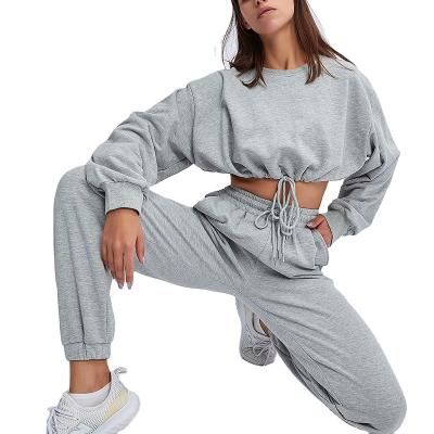 China Breathable Fitness Sports Loose Sweater Suit Plus Size Long Sleeve Top Pants Casual Comfortable Two Piece Suit Gym Clothes For Women for sale